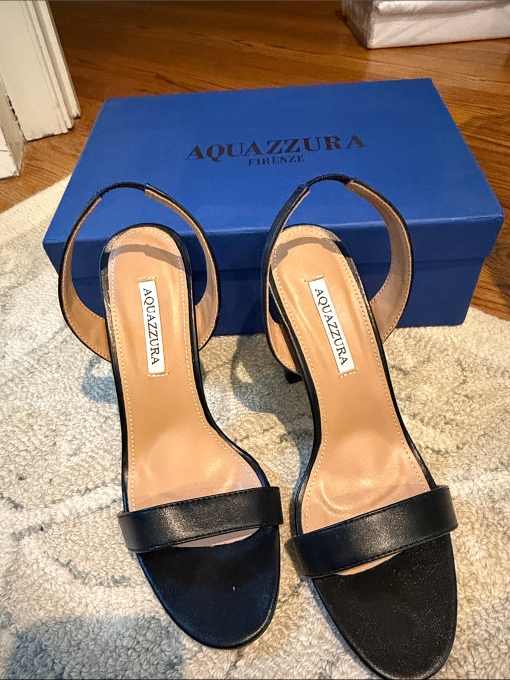 New/Never worn Black Leather Open-Toe Slingback Heels